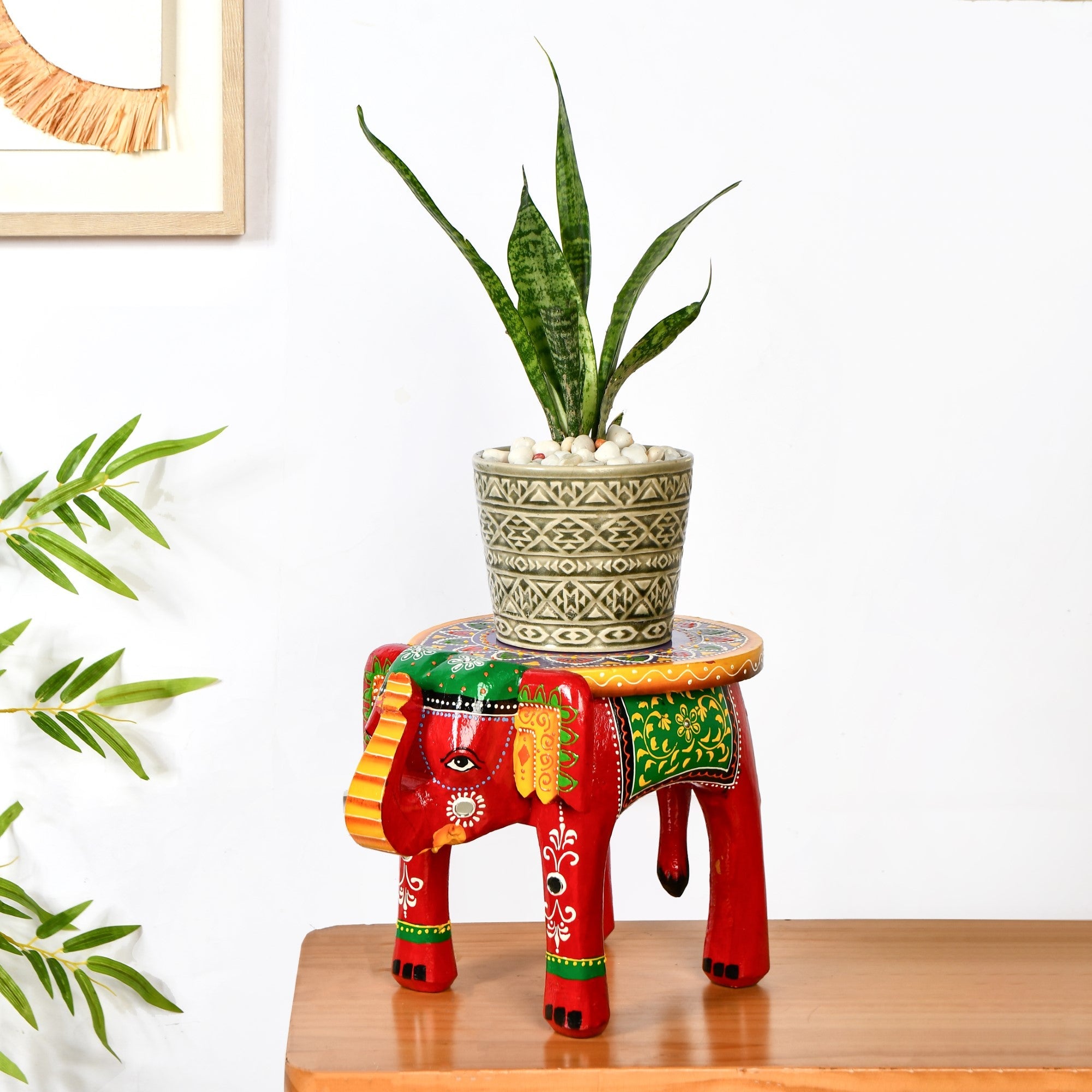 Heritage Carved Wood Elephant Decor Riser