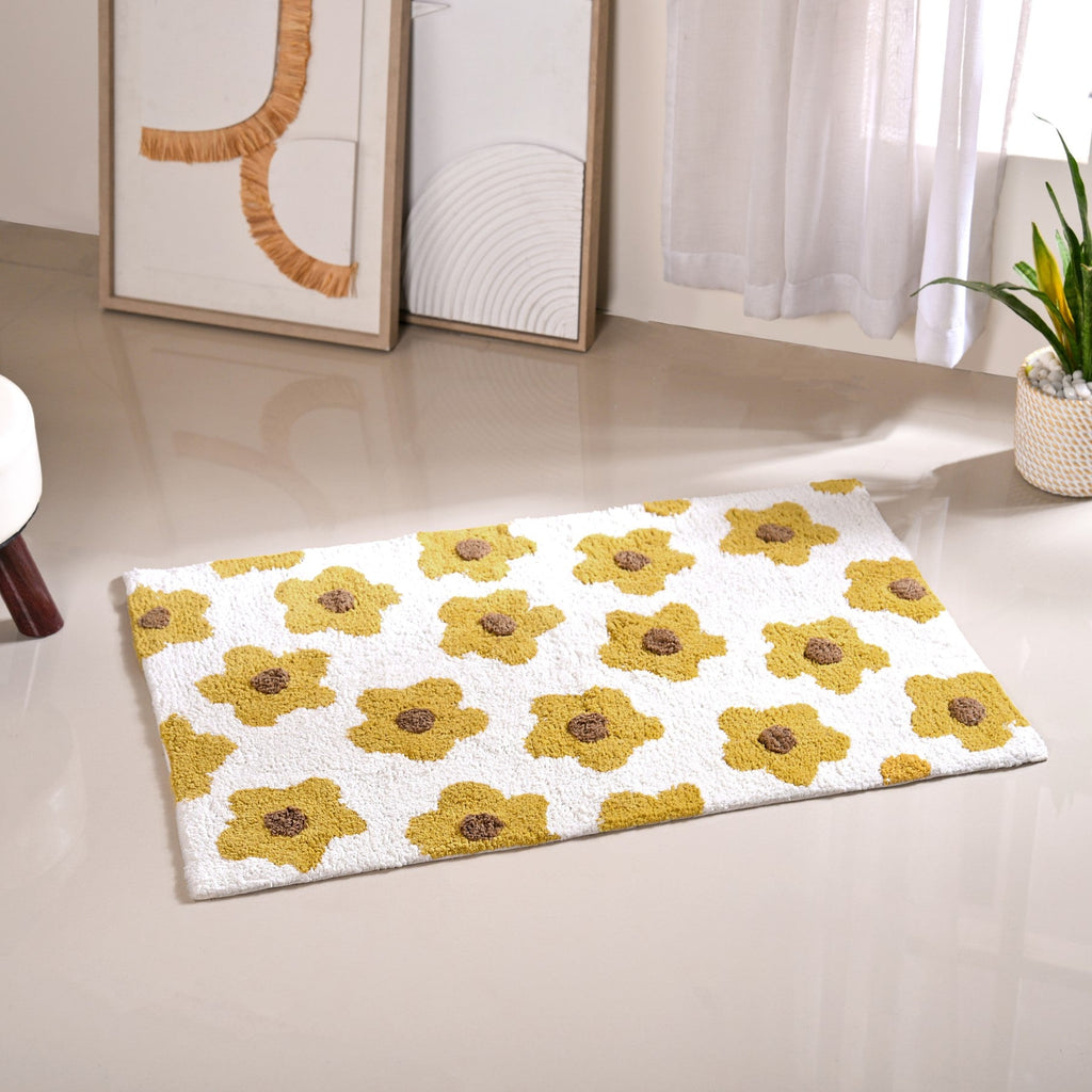 Anti Slip Cotton Yellow Daisy Mat 83x53cm