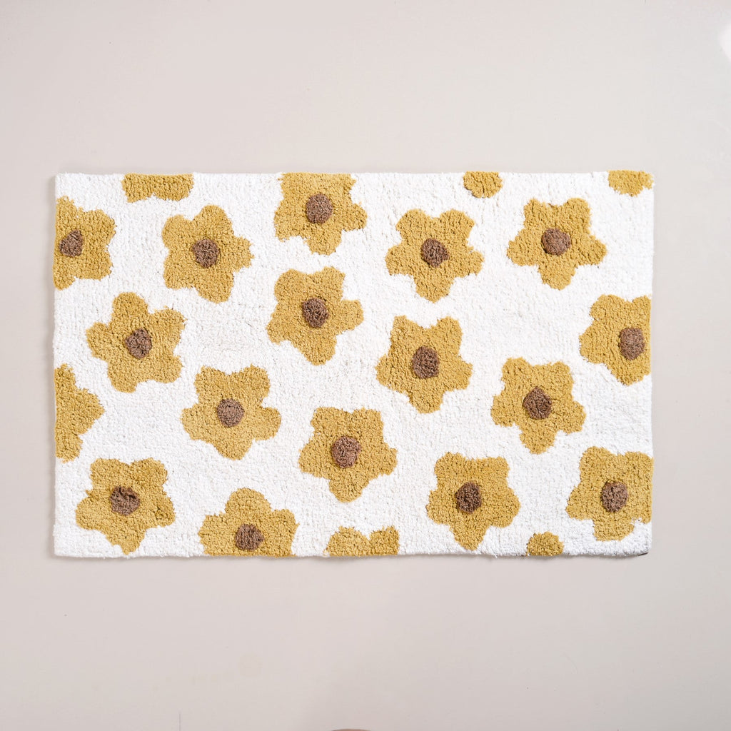 Anti Slip Cotton Yellow Daisy Mat 83x53cm