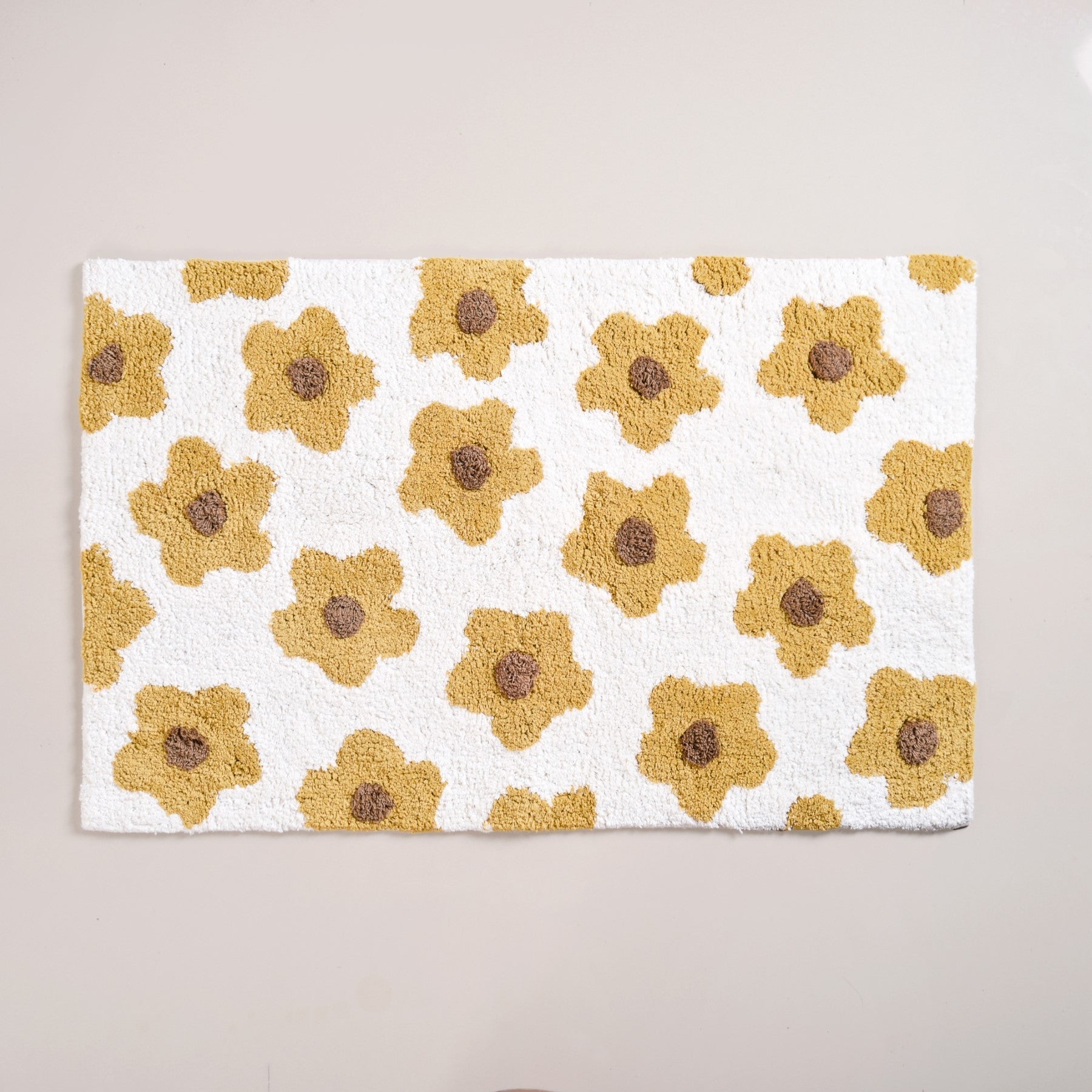 Anti Slip Cotton Yellow Daisy Mat 83x53cm