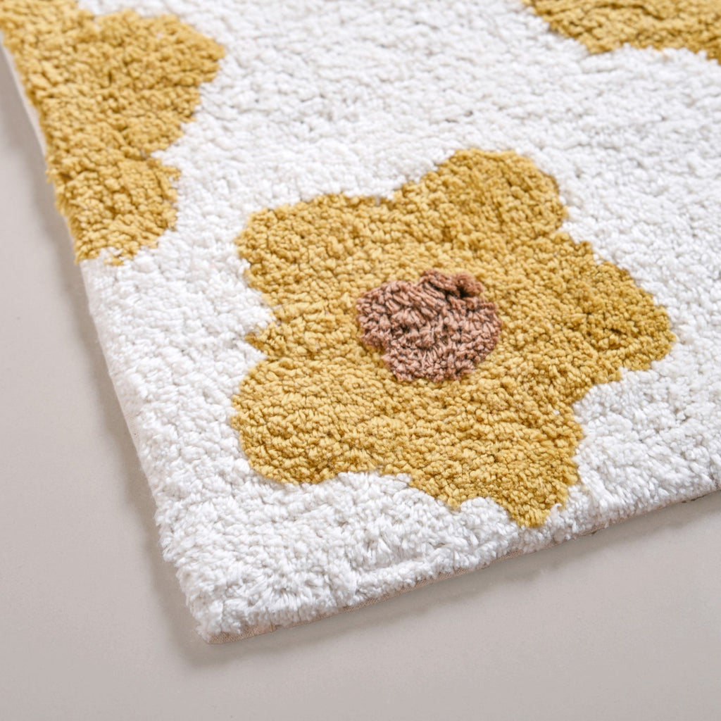 Anti Slip Cotton Yellow Daisy Mat 83x53cm