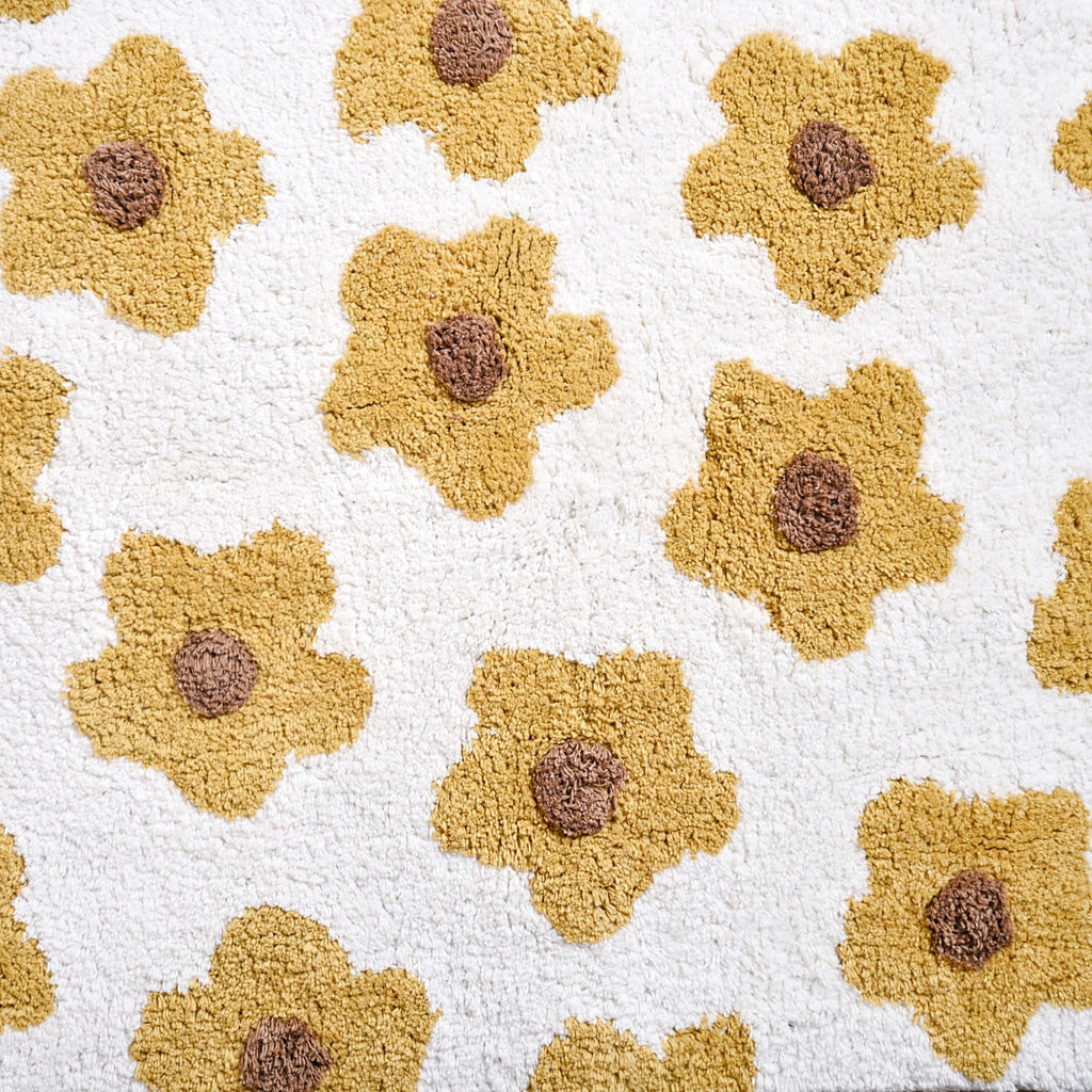 Anti Slip Cotton Yellow Daisy Mat 83x53cm