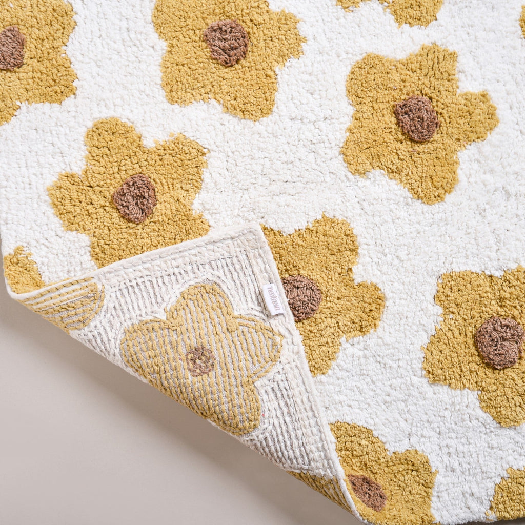 Anti Slip Cotton Yellow Daisy Mat 83x53cm