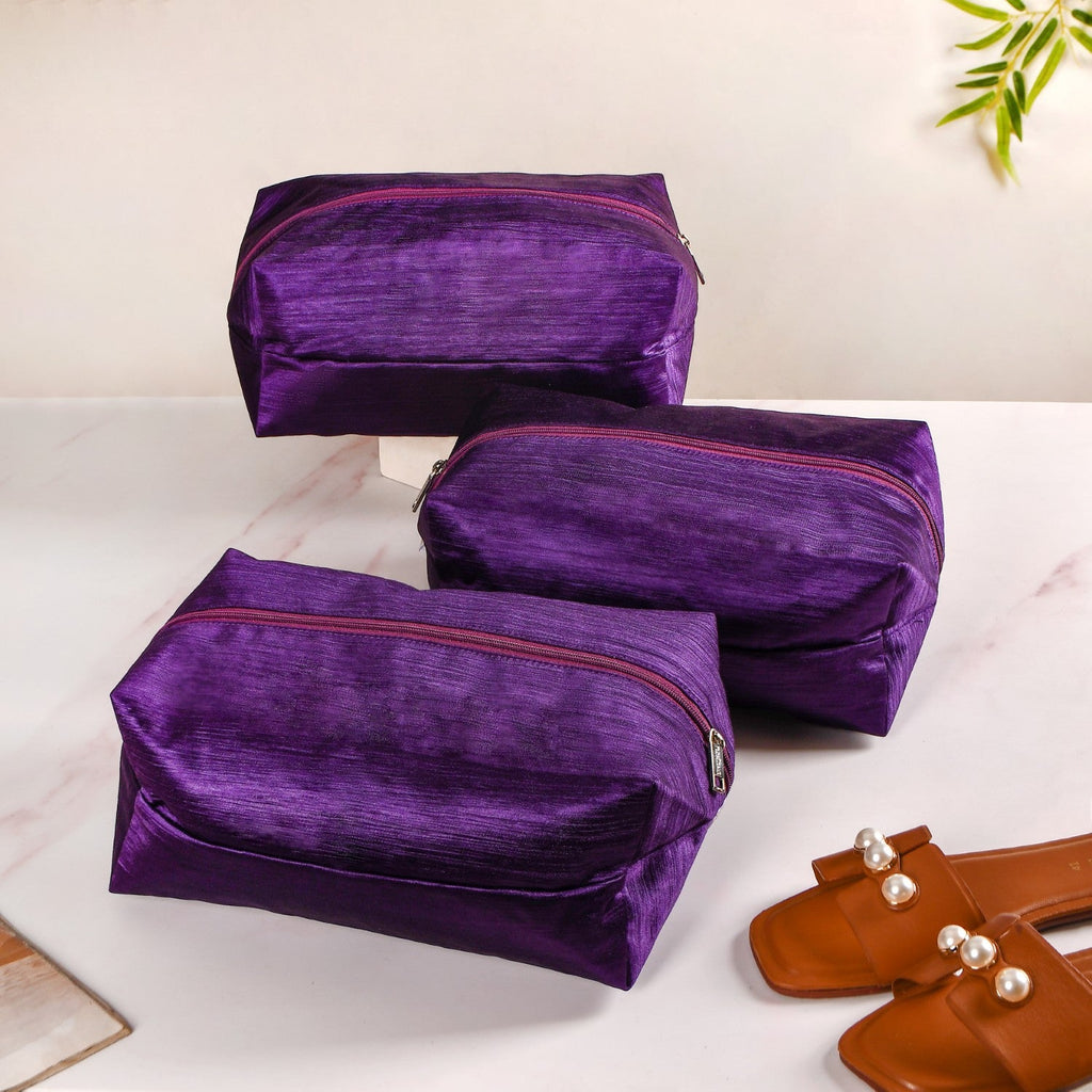Purple Zippered Shoe Bags For Travel Large Set Of 3