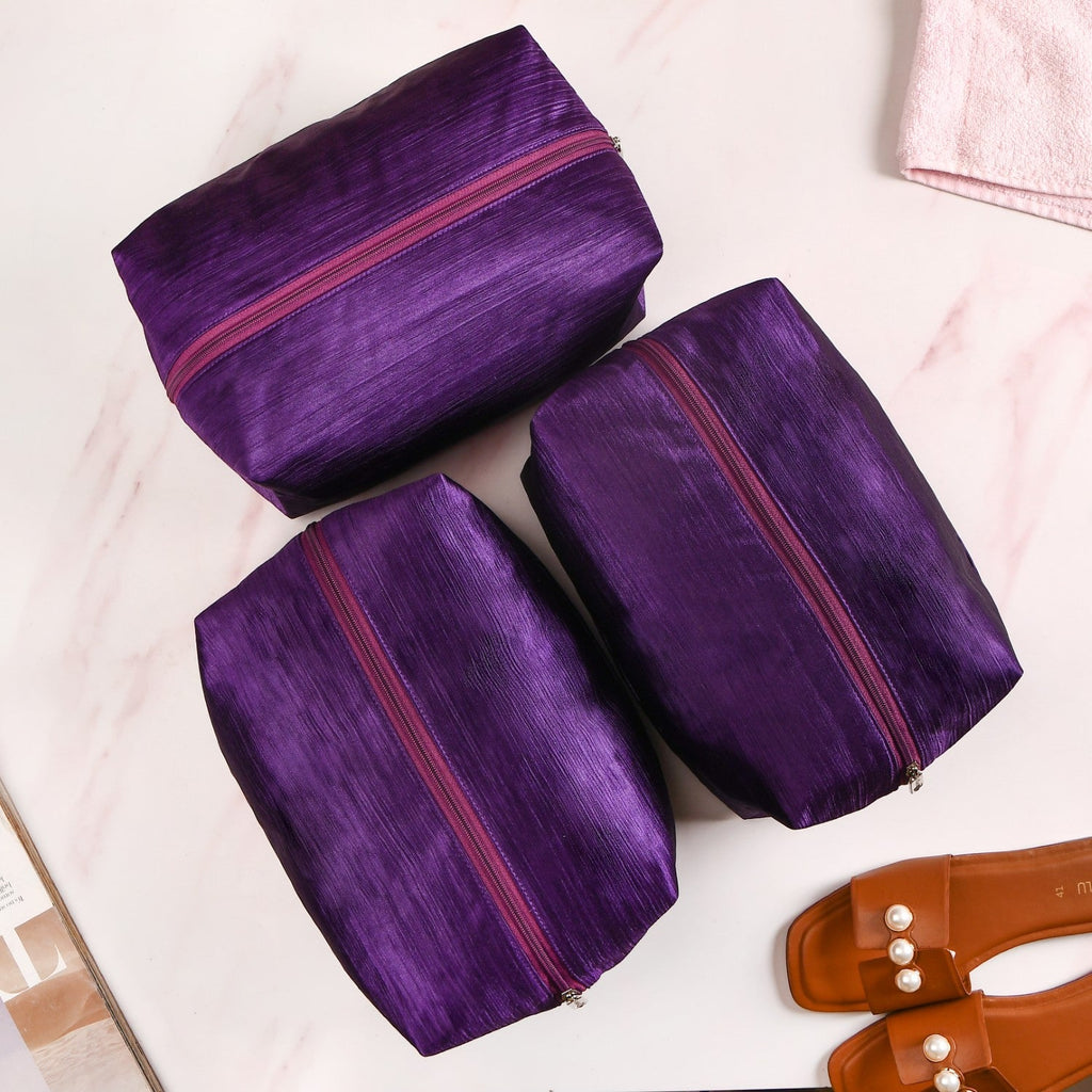 Purple Zippered Shoe Bags For Travel Large Set Of 3